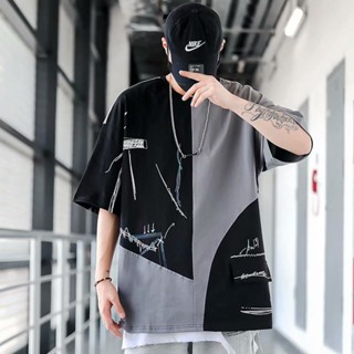 เสื้อยืดแขนสั้น แขนทรงค้างคาว ทรงหลวม สไตล์ฮิปฮอป แฟชั่นฤดูร้อน สําหรับผู้ชาย และนักเรียน