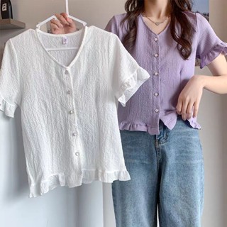 【WUYUE】เสื้อเชิ้ตแขนสั้น คอวี ทรงหลวม ขนาดใหญ่ สไตล์ญี่ปุ่น เกาหลีใต้ เข้ากับทุกการแต่งกาย แฟชั่นฤดูร้อน สําหรับผู้หญิง