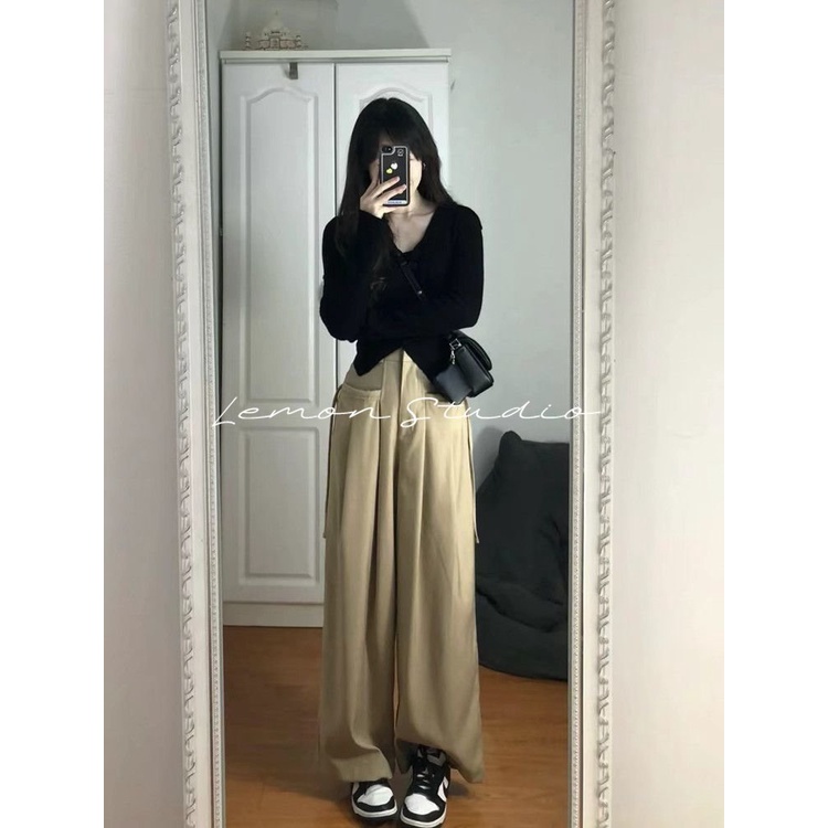 lemon-studio-เวอร์ชั่นเกาหลี-กางเกงขายาวผู้หญิง-เสื้อผ้าแฟชั่น-กางเกงขายาวเอวสูง-tjl020