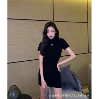 Alexander Wang 2023 spring and summer New tight dress Dawang sexy base dress high collar short sleeve FOQ0