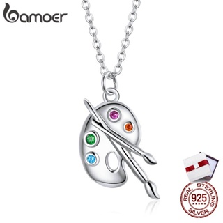 Bamoer 925 Sterling Silver Color Palette Necklace Chain Zircon Art Brush Design for Women Statement Jewelry SCN457