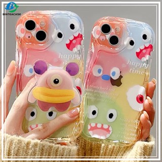 เคสโทรศัพท์มือถือ TPU ขอบลายคลื่น รูปมอนสเตอร์จิ๋ว หลากสี พร้อมขาตั้ง สําหรับ Samsung A14 A04 A04E M23 A13 A03S A53 A73 A33 A02 A50S A30S A23 A22 A21S A12 A02S A11 A51 A10 A30 A52 A52S M12 A71 A53 A32