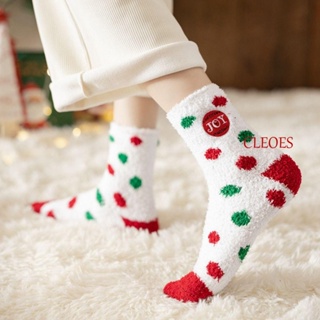 Cleoes ถุงเท้า ผ้ากํามะหยี่ ลายการ์ตูนซานตาคลอส สโนว์แมนน่ารัก สร้างสรรค์ สีแดง สีเขียว สําหรับบ้าน