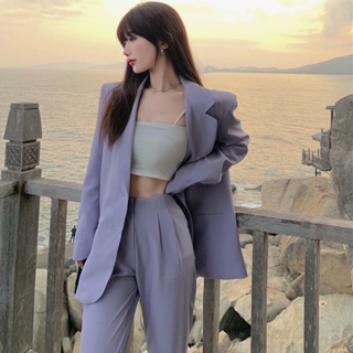 High-end Suit 2022 Spring and Autumn Purple Loose Suit Jacket Straight Leg Wide-leg Pants Long Pants Two-piece Set