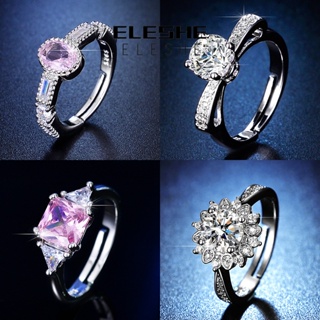 Eleshe Jewelry แหวนเงิน 925 ประดับเพชรโมอิส เรียบง่าย สําหรับผู้หญิง M066