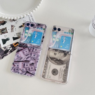 เคสโทรศัพท์มือถือแบบแข็ง ใส ฝาพับ ลายเงินดอลลาร์ US สําหรับ Samsung Galaxy Z Flip 5 4 3 2 1 5G Z Flip3 Flip4 Flip5 Flip2 Flip1