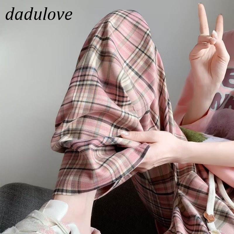dadulove-new-korean-version-of-ins-thin-section-plaid-casual-pants-niche-high-waist-wide-leg-pants-trousers