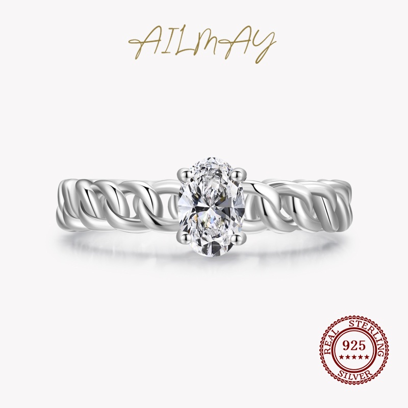 ailmay-แหวนเงินแท้-925-ทรงวงรี-แบบถัก-เครื่องประดับแฟชั่น-สําหรับผู้หญิง-งานแต่งงาน