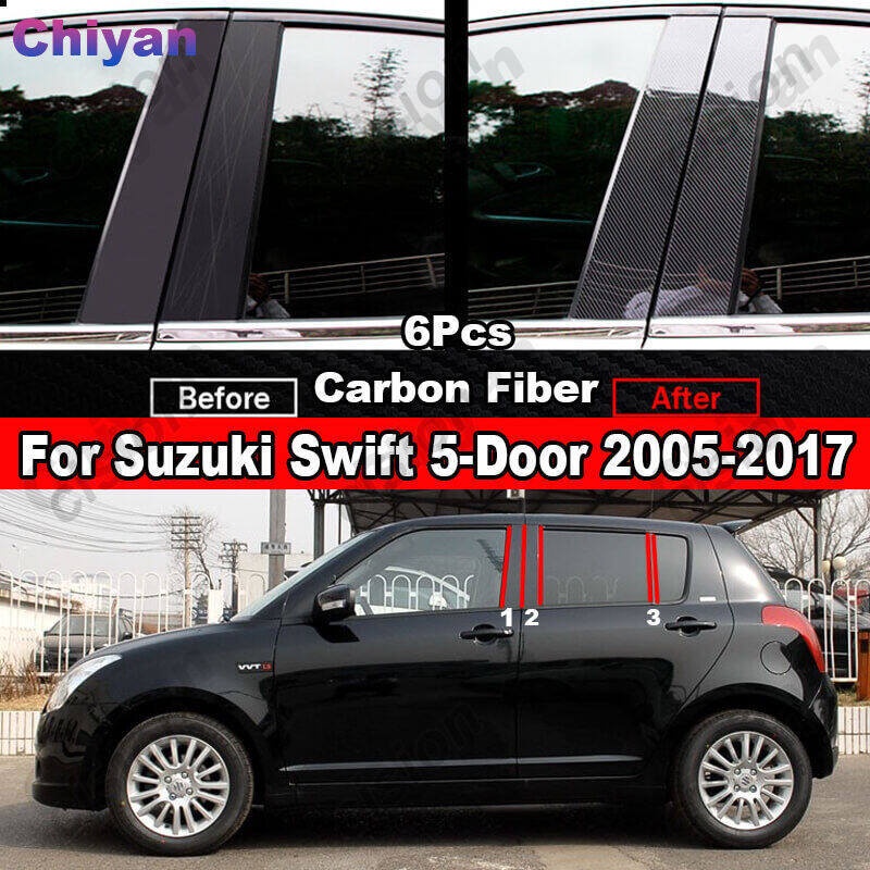 สติกเกอร์คาร์บอนไฟเบอร์-สีดํามันวาว-สําหรับ-suzuki-swift-5-door-2005-2017-6-ชิ้น