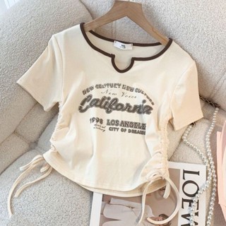 พร้อมส่ง เสื้อยืดแขนสั้น คอวี ผ้าเรยอน แบบผูกเชือก แบบบาง สุดชิค สไตล์เกาหลี และญี่ปุ่น เหมาะกับฤดูร้อน สําหรับผู้หญิง 2023