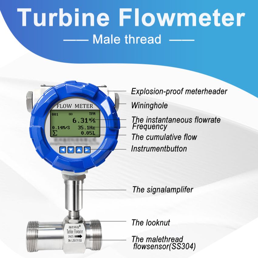 High Accuracy Turbine Flow Meter LCD Digital Display SS304 Flowmeter 4 ...