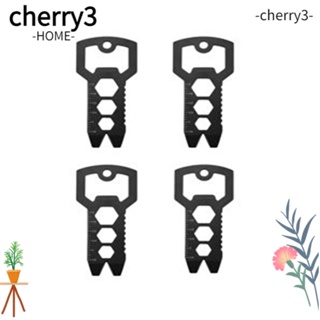 Cherry3 พวงกุญแจที่เปิดขวดเบียร์ สเตนเลส เคลือบไทเทเนียม ป้องกันสนิม 5 in 1 สีดํา 4 ชิ้น
