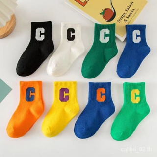 ถุงเท้าเด็กสไตล์เกาหลี©️ ตัวอักษรCถุงเท้าเด็กสำหรับผู้ชายและผู้หญิง ถุงเท้ากีฬานักเรียนระบายอากาศ 9-12ปี（สีสุ่ม*1คู่）AX2269