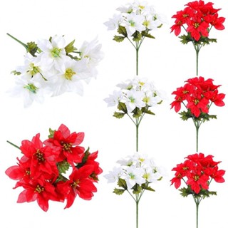 ช่อดอกไม้ประดิษฐ์ Poinsettia Poinsettia 7 ดอก สําหรับตกแต่งเทศกาลคริสต์มาส