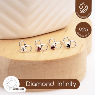 S925 ต่างหูอินฟินิตี้เพชรเงินแท้ CZ Diamond Infinity Sterling Silver Stud Earrings