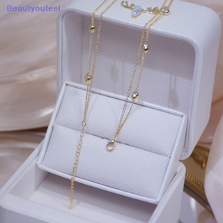 [Beautyoufeel] สร้อยคอโซ่ สองชั้น จี้รูปหัวใจกลวง ประดับเพชร สําหรับผู้หญิง