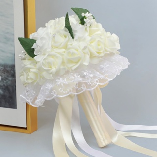 ช่อดอกไม้โฟม PE สีขาวงาช้าง สไตล์ตะวันตก สําหรับเจ้าสาว งานแต่งงาน