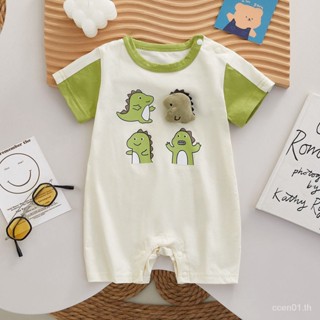 【ins Fun Little Dinosaur-Baby Clothing】ชุดจั๊มสูทรอมเปอร์ แขนสั้น ผ้าฝ้าย ลายไดโนเสาร์ 3D สไตล์เกาหลี แฟชั่นฤดูร้อน สําหรับเด็กผู้ชาย