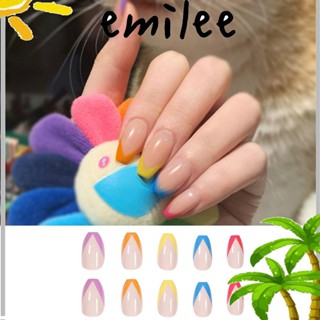 Emilee เล็บปลอม แบบสั้น สีรุ้ง ถอดออกได้ สําหรับตกแต่งเล็บ 24 ชิ้น ต่อกล่อง