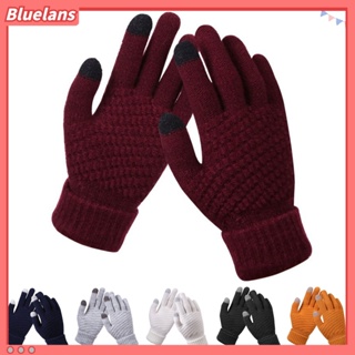 【 Bluelans 】ถุงมือขี่จักรยาน แบบเต็มนิ้ว ผ้าถักหนา ให้ความอบอุ่น สีพื้น เหมาะกับฤดูใบไม้ร่วง และฤดูหนาว สําหรับผู้หญิง 1 คู่