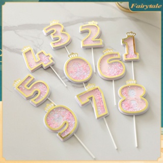 ❀ 0-9 จำนวน Happy Birthday Cake Topper Creative Flash Pink Blue 0-9 Digital Birthday Cake Plug-in Cake Card อุปกรณ์ตกแต่งเค้ก