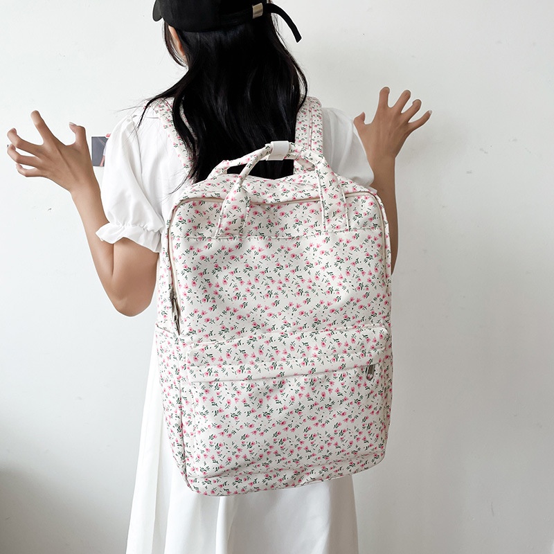 กระเป๋าเป้สะพายหลัง-กระเป๋านักเรียน-พิมพ์ลายดอกไม้-สไตล์เกาหลี-สําหรับผู้หญิง