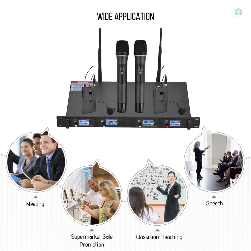 audioworld-d4-3-ระบบไมโครโฟนไร้สาย-uhf-4-ช่อง-มืออาชีพ-ประกอบด้วยไมโครโฟน-2-ตัว-และตัวส่งสัญญาณบอดี้แพ็ก-ไมโครโฟนมือถือ-2-ชิ้น-ตัวรับสัญญาณ-1-ชิ้น-สําหรับประชุมทางธุรกิจ