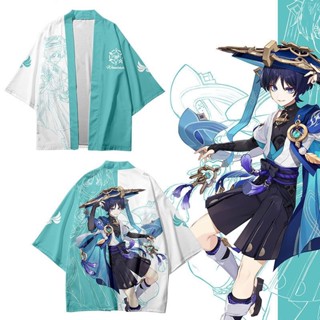 Genshin Impact Wanderer เสื้อคลุมกิโมโน คอสเพลย์ แขนสั้น พิมพ์ลาย แฟชั่น สําหรับปาร์ตี้