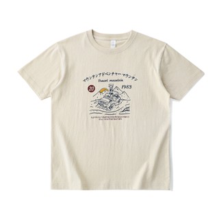 2023HIGH RAIN Mountain camping เสื้อยืดแขนสั้นพิมพ์ลาย American retro สำหรับคู่รัก