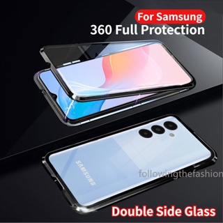 เคสโทรศัพท์มือถือกระจกนิรภัย ฝาพับสองด้าน 360 สําหรับ Samsung Galaxy A14 4G A 14 5G A34 A54 A24 2023° เคสด้านหลัง ป้องกันกระแทก แบบเต็มรูปแบบ แฟชั่น