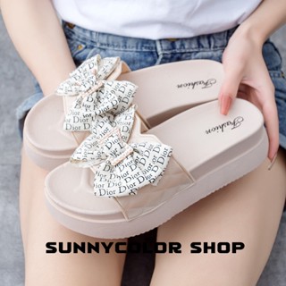 SUNNYCOLOR รองเท้าแตะหญิง รองเท้าแตะ ลำลองสำหรับผู้หญิง ตกแต่งโบว์ B20H0Y7