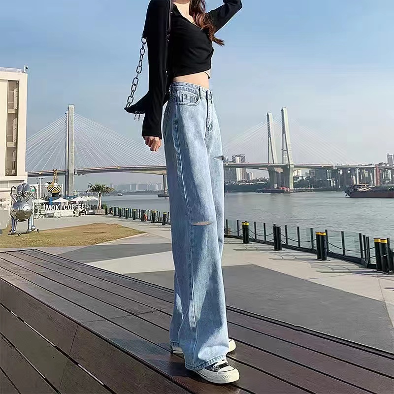 ภาพสินค้ามีไซส์ S-2XL กางเกงยีนส์ เอวสูง ขาบานแบบขาดๆ สไตล์เกาหลี กางเกงยีนส์ขายาว สวยๆเก๋ๆ 522 จากร้าน yuan168138 บน Shopee ภาพที่ 5