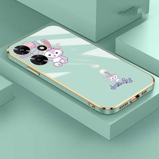 Realme C53 C55 C30S C30 เคสโทรศัพท์ ยาง เคลือบเงา ลายกระต่ายน่ารัก มีสไตล์ เคสเคลือบไฟฟ้า พร้อมสายคล้อง