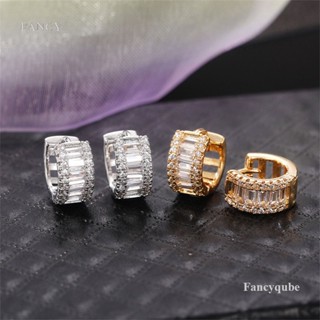 Fancy เครื่องประดับ ต่างหูห่วง ประดับเพทาย สีเงิน สีทอง แฟชั่นสําหรับผู้หญิง