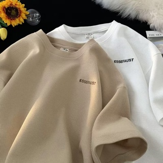 💥วัสดุวาฟเฟิล เสื้อยืดคอกลม💥เสื้อยืดผู้ชาย คอกลม ทรงหลวม oversize ลายวาฟเฟิล แบบเรียบง่าย แฟชั่นฤดูร้อน สไตล์เกาหลี สําหรับผู้ชาย