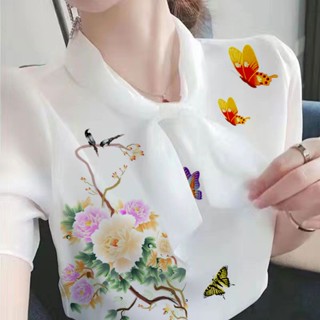 [Fashion Recommendation] เสื้อยืดลําลอง แขนสั้น คอปก ลายผีเสื้อ ขนาดใหญ่ เข้ากับทุกการแต่งกาย แฟชั่นฤดูร้อน สไตล์ฝรั่งเศส สําหรับสตรี