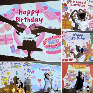 Ins โคมไฟโปรเจคเตอร์ Happy Birthday Night Lights สําหรับตกแต่งปาร์ตี้วันเกิด พร็อพถ่ายรูป