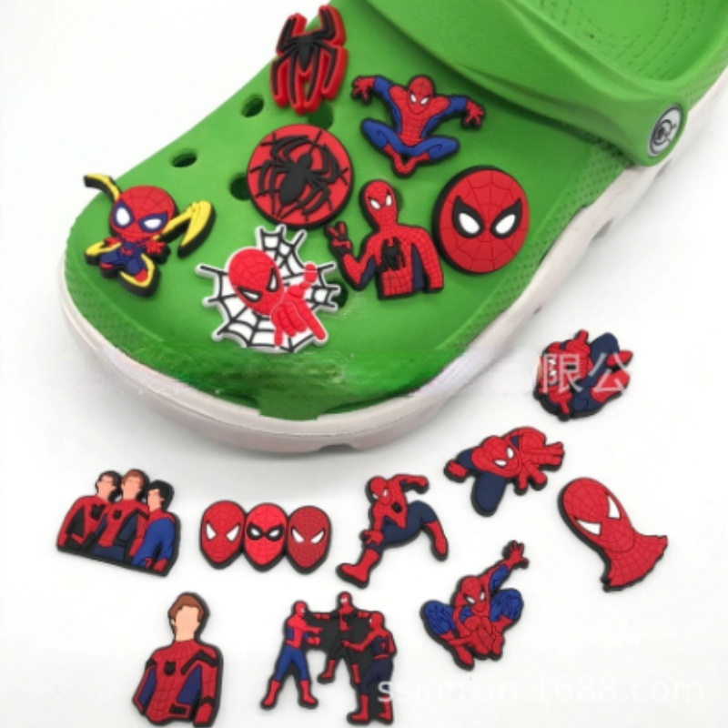จี้การ์ตูนอเวนเจอร์ส-จิบบิทซ์-สําหรับรองเท้า-crocs-spiderman-jibitz-charm-marvel-hero-crocs-jibbits-ตกแต่งหัวเข็มขัดรองเท้าเด็ก