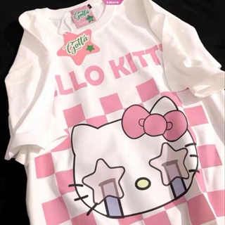 SANRIO เสื้อยืด พิมพ์ลายกราฟฟิค Hello Kitty Kawaii ขนาดใหญ่ แฟชั่นฮาราจูกุ สไตล์เกาหลี สําหรับผู้หญิง
