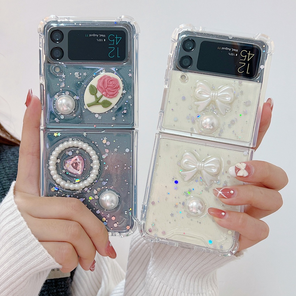 เคสโทรศัพท์มือถือ-pc-แบบใส-ป้องกัน-3d-หรูหรา-สําหรับ-samsung-galaxy-z-flip-4-z-flip-3-z-flip4-z-flip3