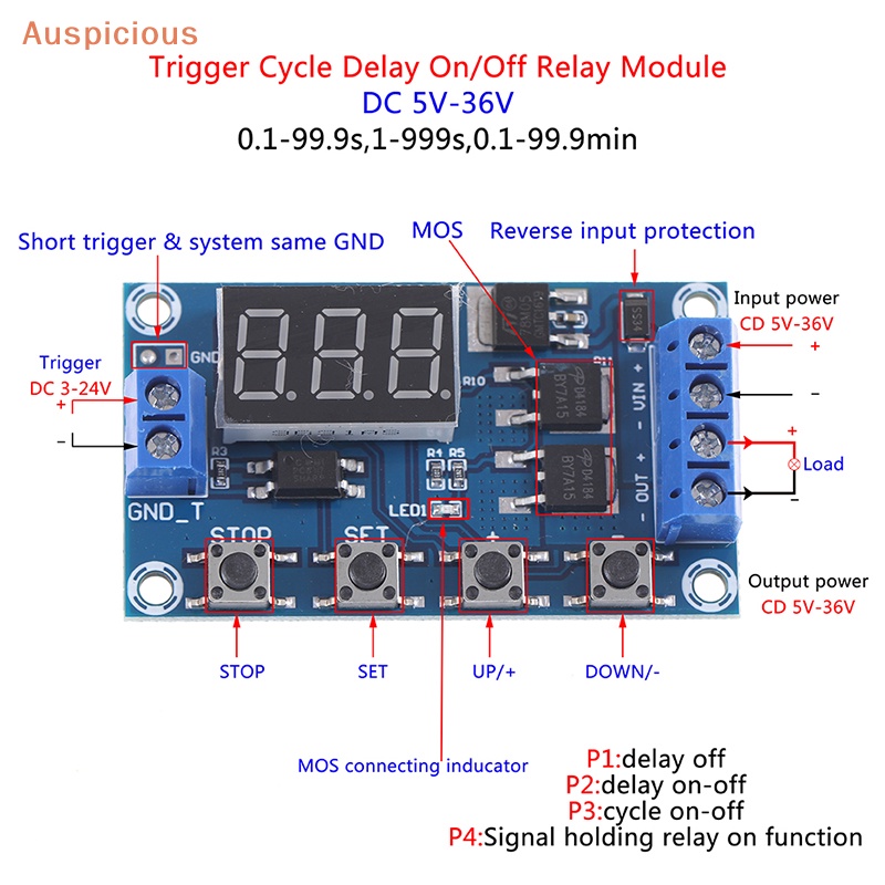 มงคล-dc-6-30v-dual-mos-led-ดิจิทัล-หน่วงเวลา-รีเลย์-สวิทช์-โมดูล-แผงวงจร