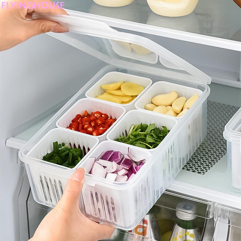 กล่องเก็บของในตู้เย็น-4-6-ช่อง-อาหาร-ผัก-ผลไม้-กล่องเก็บของในตู้เย็น-ตะกร้าระบายน้ํา-หัวหอม-เนื้อสัตว์-ขิง-ใส-กรอบ