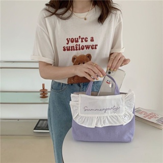 Bag 2022 new ins gentle wind handbag serendipity embroidered canvas bag sweet lunch box bag