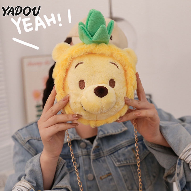 yadou-กระเป๋าตุ๊กตาน่ารักของผู้หญิงใหม่สไตล์ญี่ปุ่นสับปะรด-winnie-the-pooh-สาวกระเป๋าการ์ตูนสาวนุ่มกระเป๋าสะพายสายโซ่