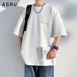 ASRV เสื้อยืด เสื้อยืดคอกลมแขนสั้นเรียบง่ายสีทึบประกบวัยรุ่นยอดนิยม 2023 เทรนด์ใหม่