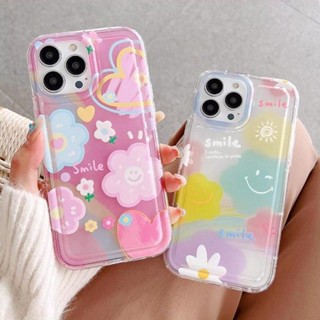 เคสโทรศัพท์มือถือแบบนิ่ม TPU ใส ลายดอกไม้หน้ายิ้ม สีชมพู สําหรับ Samsung Galaxy S23 Ultra S22 Plus S21 S20 FE A14 A34 A54 A23 A33 A73 A53 A52 A72 5G Note 20 Ultra