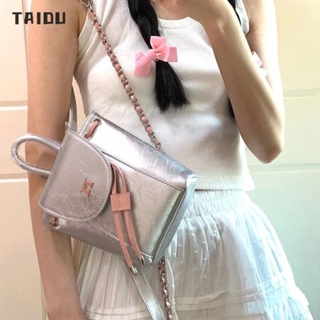 TAIDU กระเป๋าเป้แฟชั่นสไตล์ Ballet Limited แฟชั่นญี่ปุ่นและเกาหลี Pink Silver Bark Contrast Color One Shoulder Messenger Bag ความรู้สึกขั้นสูง แมตช์แบบสบาย ๆ