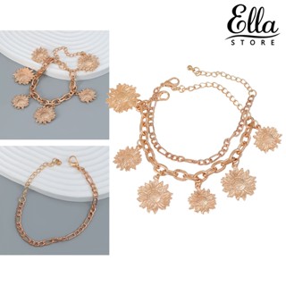 Ellastore123 สร้อยข้อมือโซ่ จี้ดอกทานตะวัน สองชั้น ปรับความยาวได้ สําหรับผู้หญิง 2 ชิ้น