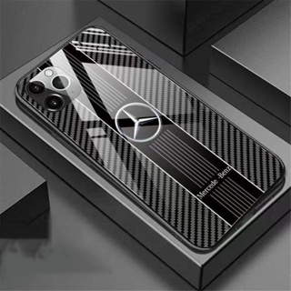 เคสโทรศัพท์มือถือกระจกนิรภัย คาร์บอนไฟเบอร์ สําหรับ iPhone 14 Pro Max 13 12 Mini 11 X XS XR Max Mercedes Benz AMG W209 W211 CLK