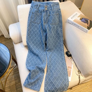 💖💖กางเกงยีนส์ขาตรง แฟชั่นกางเกงยีนส์เอวสูง ขากระบอกใหญ่ วินเทจ ผ้ายีนส์แท้  ทรงสวย มีครบไซส์